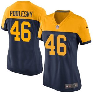 elite Packers #46 Jack Podlesny Navy Blue Alternate Women's Stitched NFL Vapor Untouchable Limited Jersey