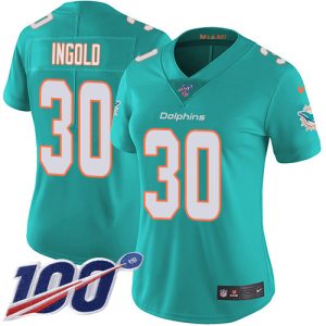 cheap Dolphins #30 Alec Ingold Aqua Green Team Color Women's Stitched NFL 100th Season Vapor Untouchable Limited Jersey