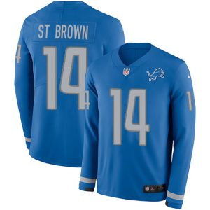 wholesale Lions #14 Amon-Ra St. Brown Blue Team Color Youth Stitched NFL Limited Therma Long Sleeve Jersey