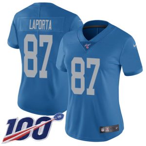 Lions #87 Sam LaPorta Blue Throwback Women's Stitched NFL 100th Season Vapor Untouchable Limited Jersey