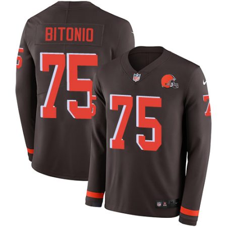 Browns #75 Joel Bitonio Brown Team Color Men's Stitched NFL Limited Therma Long Sleeve Jersey