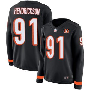 wholesale Bengals #91 Trey Hendrickson Black Team Color Women's Stitched NFL Limited Therma Long Sleeve Jersey