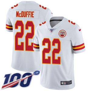 chiefs #22 trent mcduffie white youth stitched nfl 100th season vapor limited elite jersey