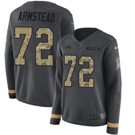 Dolphins #72 Terron Armstead Anthracite Salute to Service Women's Stitched NFL Limited Therma Long Sleeve Jersey