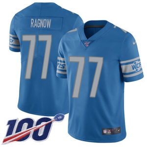 lions #77 frank ragnow blue team color men's stitched nfl 100th season vapor untouchable limited wholesale jersey