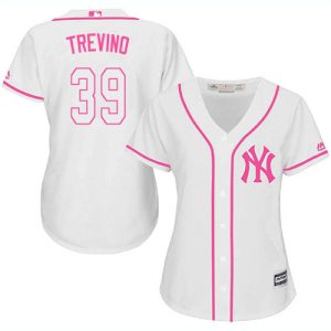 elite Yankees #39 Jose Trevino White/Pink Fashion Women's Stitched MLB Jersey