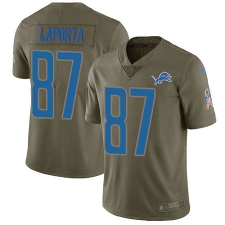 cheap Lions #87 Sam LaPorta Olive Men's Stitched NFL Limited 2017 Salute To Service Jersey