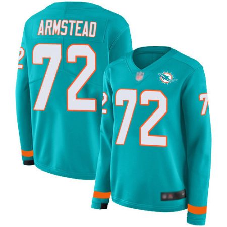 cheap Dolphins #72 Terron Armstead Aqua Green Team Color Women's Stitched NFL Limited Therma Long Sleeve Jersey