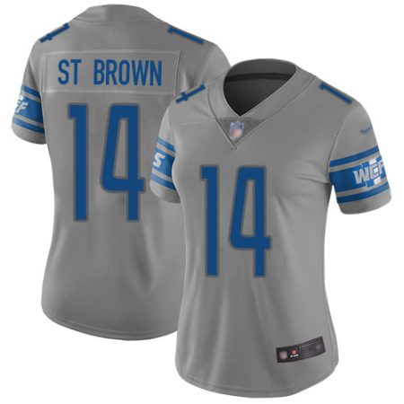 elite Lions #14 Amon-Ra St. Brown Gray Women's Stitched NFL Limited Inverted Legend Jersey