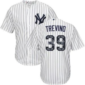 wholesale Yankees #39 Jose Trevino White Strip Team Logo Fashion Stitched MLB Jersey