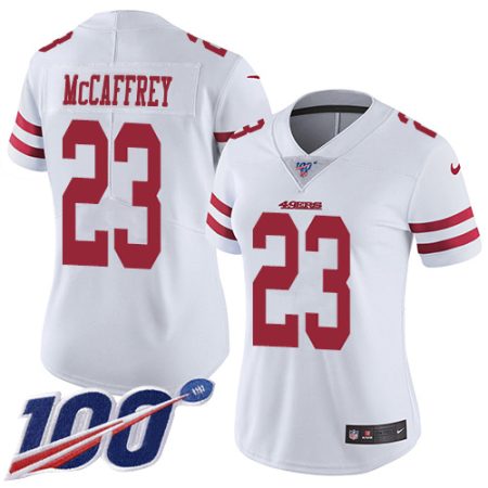 49ers #23 christian mccaffrey white women's stitched nfl 100th season vapor limited wholesale jersey