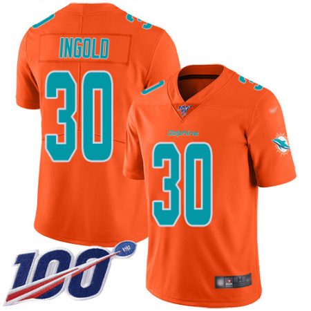 Dolphins #30 Alec Ingold Orange Men's Stitched NFL Limited Inverted Legend 100th Season Jersey