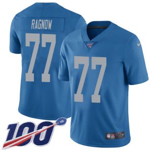 elite Lions #77 Frank Ragnow Blue Throwback Men's Stitched NFL 100th Season Vapor Untouchable Limited Jersey