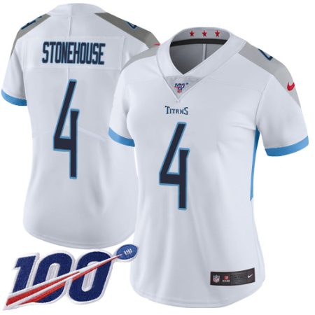 cheap Titans #4 Ryan Stonehouse White Women's Stitched NFL 100th Season Vapor Limited Jersey