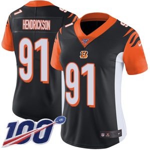 bengals #91 trey hendrickson black team color women's stitched nfl 100th season vapor untouchable limited wholesale jersey