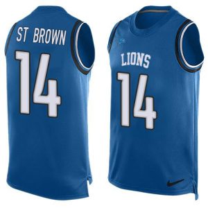 lions #14 amon-ra st. brown blue team color men's stitched nfl limited tank top wholesale jersey