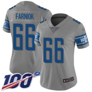 Lions #66 Matt Farniok Gray Women's Stitched NFL Limited Inverted Legend 100th Season Jersey