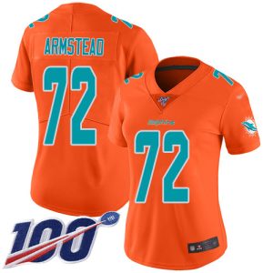 Dolphins #72 Terron Armstead Orange Women's Stitched NFL Limited Inverted Legend 100th Season Jersey