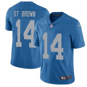 wholesale Lions #14 Amon-Ra St. Brown Blue Throwback Youth Stitched NFL Vapor Untouchable Limited Jersey