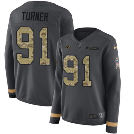 Rams #91 Kobie Turner Anthracite Salute to Service Women's Stitched NFL Limited Therma Long Sleeve Jersey