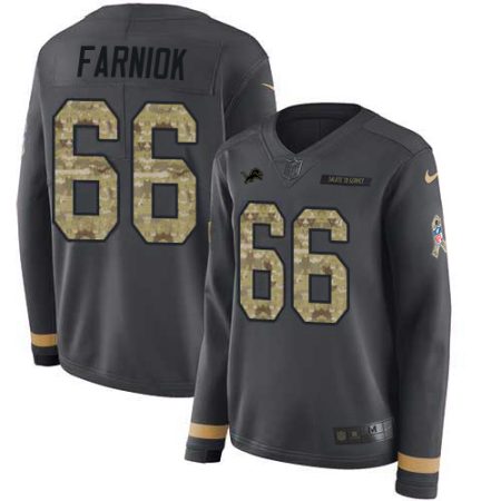 lions #66 matt farniok anthracite salute to service women's stitched nfl limited therma long sleeve cheap jersey