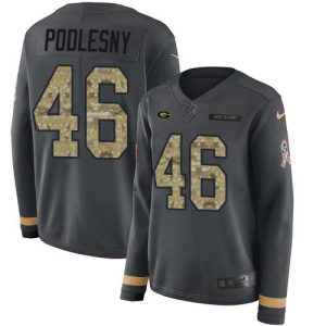 Packers #46 Jack Podlesny Anthracite Salute to Service Women's Stitched NFL Limited Therma Long Sleeve Jersey