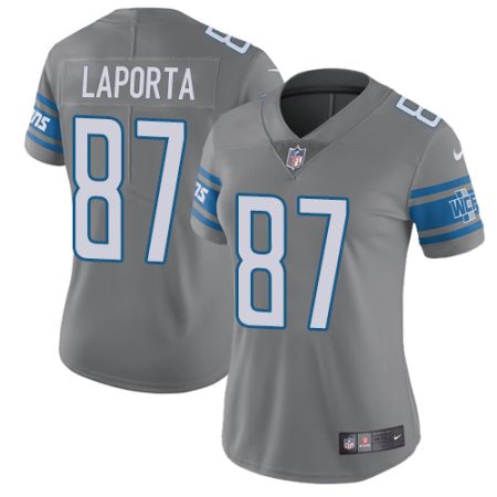 Lions #87 Sam LaPorta Gray Women's Stitched NFL Limited Rush Jersey