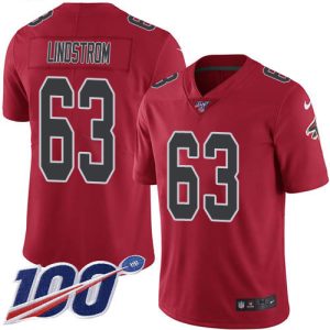 wholesale Falcons #63 Chris Lindstrom Red Stitched Youth NFL Limited Rush 100th Season Jersey