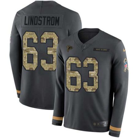 Falcons #63 Chris Lindstrom Anthracite Salute to Service Men's Stitched NFL Limited Therma Long Sleeve Jersey