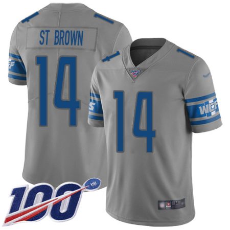 wholesale Lions #14 Amon-Ra St. Brown Gray Men's Stitched NFL Limited Inverted Legend 100th Season Jersey