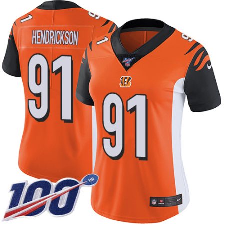 Bengals #91 Trey Hendrickson Orange Alternate Women's Stitched NFL 100th Season Vapor Untouchable Limited Jersey