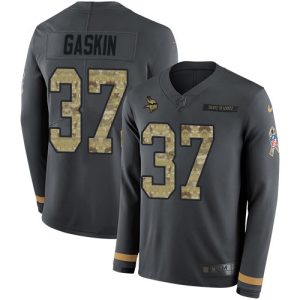 Vikings #37 Myles Gaskin Anthracite Salute to Service Men's Stitched NFL Limited Therma Long Sleeve Jersey