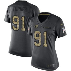 Rams #91 Kobie Turner Black Women's Stitched NFL Limited 2016 Salute to Service Jersey