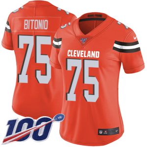 browns #75 joel bitonio orange alternate women's stitched nfl 100th season vapor untouchable limited cheap jersey