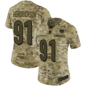 Bengals #91 Trey Hendrickson Camo Women's Stitched NFL Limited 2018 Salute To Service Jersey