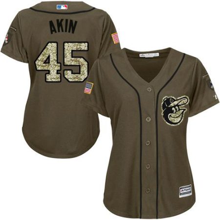 Orioles #45 Keegan Akin Green Salute to Service Women's Stitched MLB Jersey