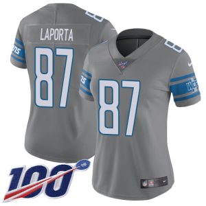 Lions #87 Sam LaPorta Gray Women's Stitched NFL Limited Rush 100th Season Jersey