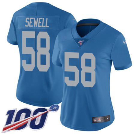 lions #58 penei sewell blue throwback women's stitched nfl 100th season vapor untouchable limited cheap jersey