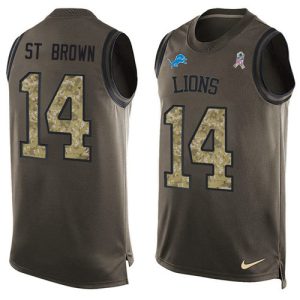 Lions #14 Amon-Ra St. Brown Green Men's Stitched NFL Limited Salute To Service Tank Top Jersey