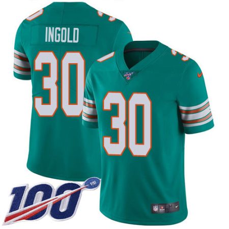 Dolphins #30 Alec Ingold Aqua Green Alternate Youth Stitched NFL 100th Season Vapor Untouchable Limited Jersey