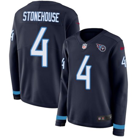 wholesale Titans #4 Ryan Stonehouse Navy Blue Team Color Women's Stitched NFL Limited Therma Long Sleeve Jersey