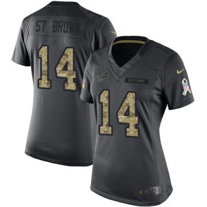 Lions #14 Amon-Ra St. Brown Black Women's Stitched NFL Limited 2016 Salute to Service Jersey