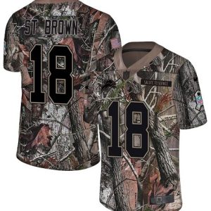 Lions #14 Amon-Ra St. Brown Camo Youth Stitched NFL Limited Rush Realtree Jersey