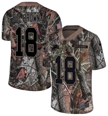 Lions #14 Amon-Ra St. Brown Camo Youth Stitched NFL Limited Rush Realtree Jersey