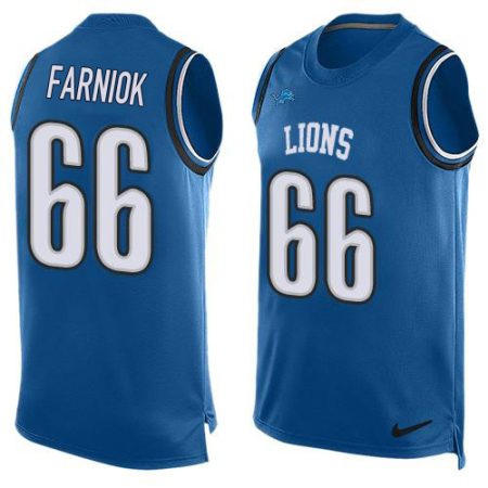 wholesale Lions #66 Matt Farniok Blue Team Color Men's Stitched NFL Limited Tank Top Jersey