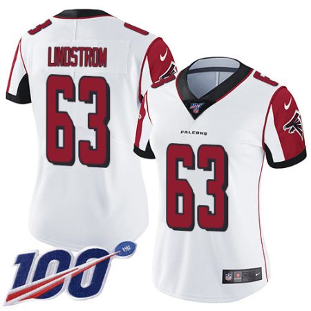 Falcons #63 Chris Lindstrom White Stitched Women's NFL 100th Season Vapor Untouchable Limited Jersey