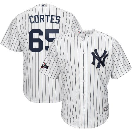 New York Yankees #65 Nestor Cortes Majestic 2019 Postseason Official Cool Base Player Jersey White Navy