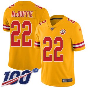 Chiefs #22 Trent McDuffie Gold Men's Stitched NFL Limited Inverted Legend 100th Season Jersey