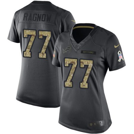 Lions #77 Frank Ragnow Black Women's Stitched NFL Limited 2016 Salute to Service Jersey