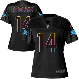 cheap Lions #14 Amon-Ra St. Brown Black Women's NFL Fashion Game Jersey